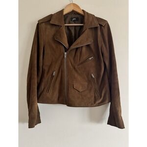 June Size S 100% Suede Leather Jacket Moto Biker Cropped Motorcycle Double Zip
